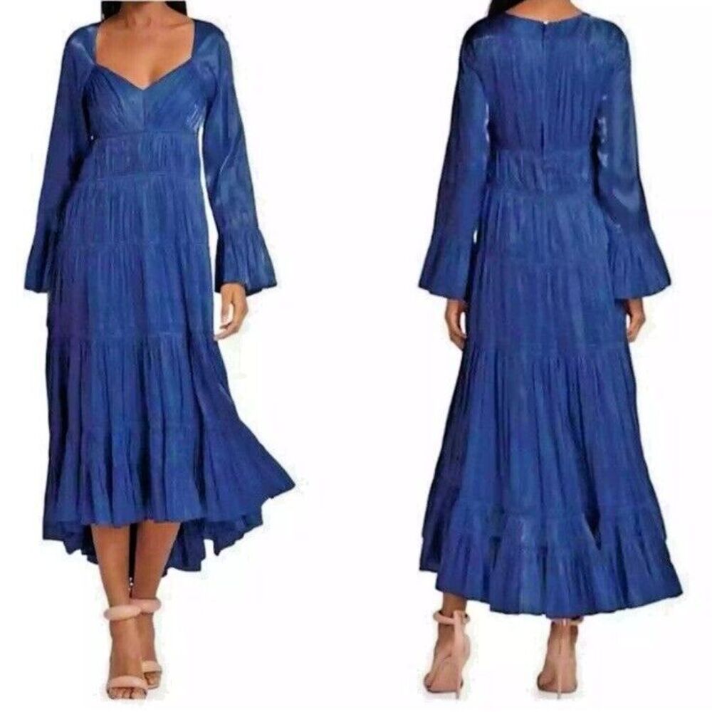 CINQ a SEPT Women Size‎ 2 Nina Hi Lo Midi Tiered Dress Eclipse Blue Romantic